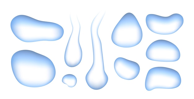 Diverse eenvoudige watervormen abstracte blauwe druppels drijvend en vallend druppelen moderne vloeibare vorm geïsoleerd decoratieve gedaald vectorelementen