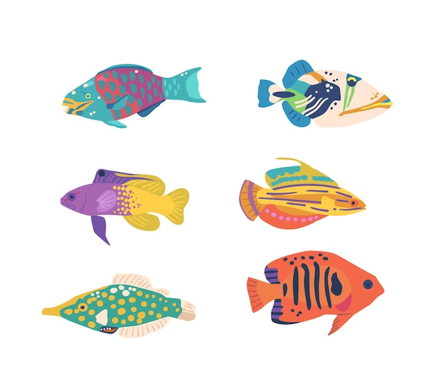 Diverse en levendige zeevissen bewonen onderwaterecosystemen wereldwijd van kleurrijke tropische soorten