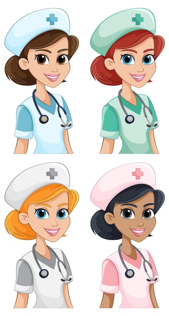 Vector diverse female nurses vector illustration