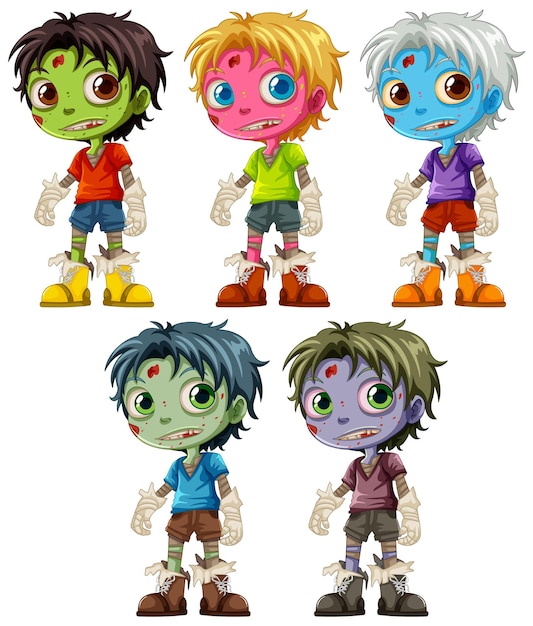 Diverse group of male zombie cartoon characters