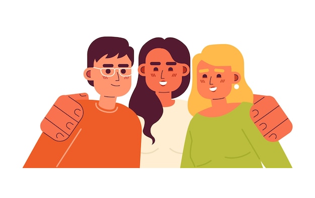 diverse group of people embracing semi flat color vector characters having fun enjoying company editable half body people on white simple cartoon spot illustration for web graphic design