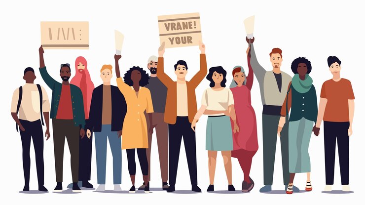 Vector diverse group of people participating in protest