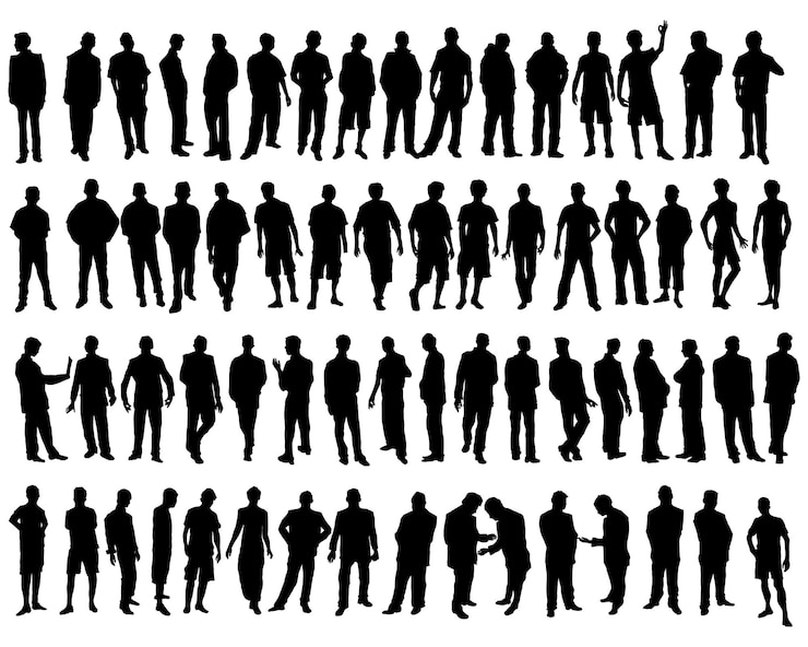 Vector diverse male silhouettes