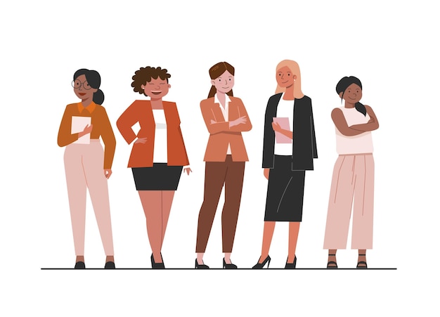 Vector diverse multinational standing business women vector illustration