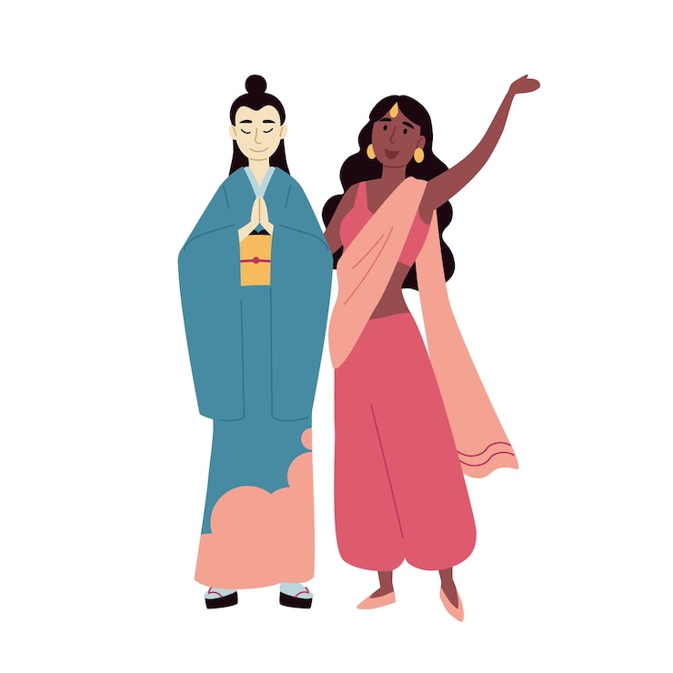 Vector diverse multiracial and multicultural group of people asian and indian women