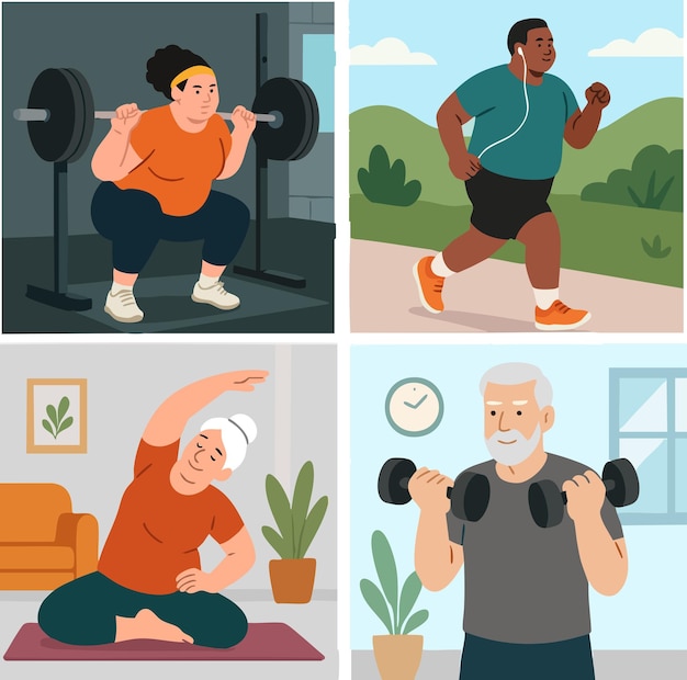 diverse people engaging in various forms of exercise and fitness