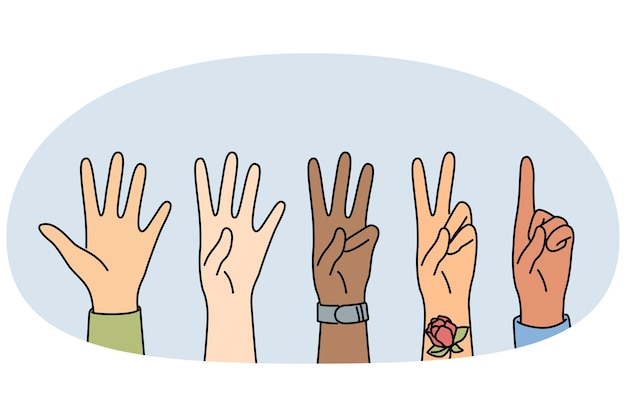 Vector diverse people hands showing gestures