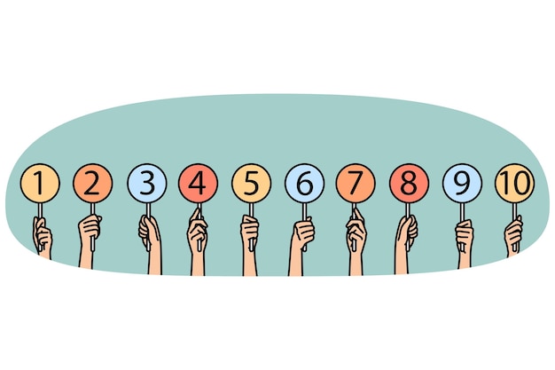 Vettore diverse persone con i numeri in mano