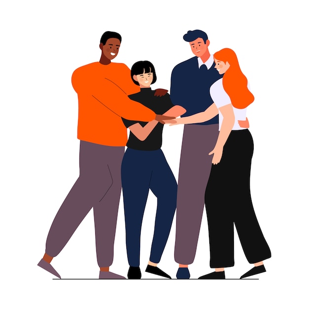 Vector diverse people join hands support together illustration