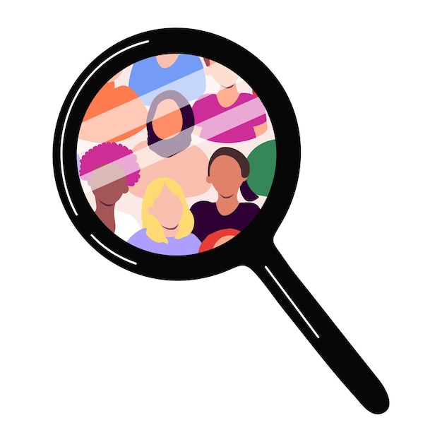 Vector diverse people under magnifying glass vector illustration