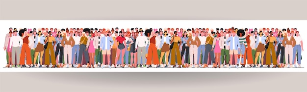 Vector diverse people standing together group man and woman of different nationality and ages