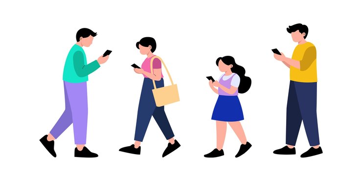 Vector 다양한 사람들이 고 스마트폰을 사용합니다.
