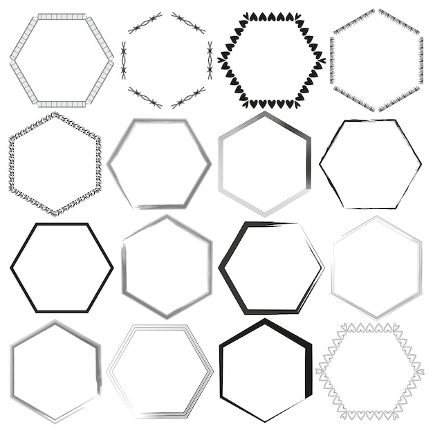 Vector a diverse set of hexagonal vector frames with