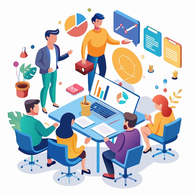 Diverse team presenting business data analysis and strategies