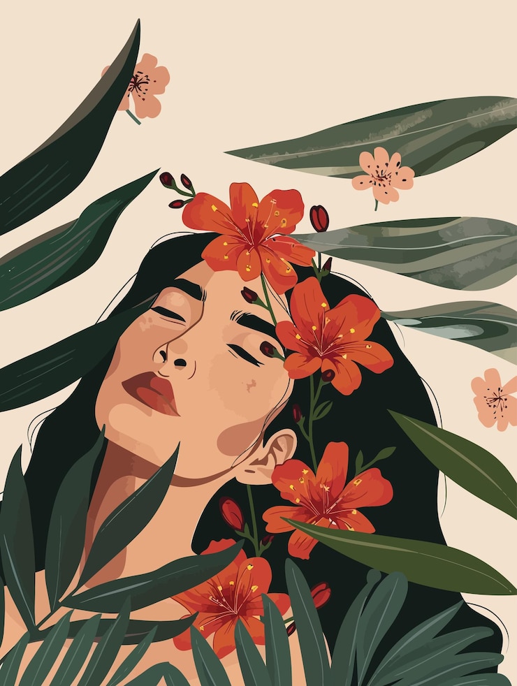Vector diverse women empowerment vintage minimalism with botanical illustrations