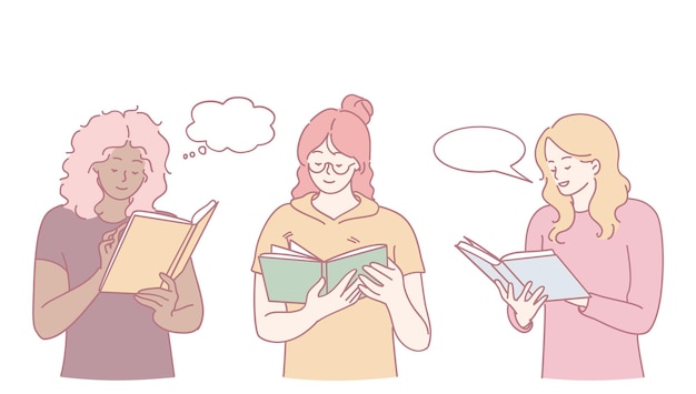 다양한 여성들이 다양한 흥미로운 책을 조화롭게 함께 읽는 즐거움에 종사합니다.