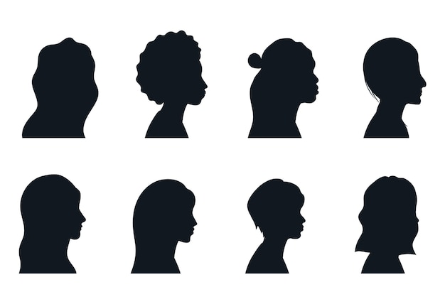 Vector diverse women profiles vector silhouettes