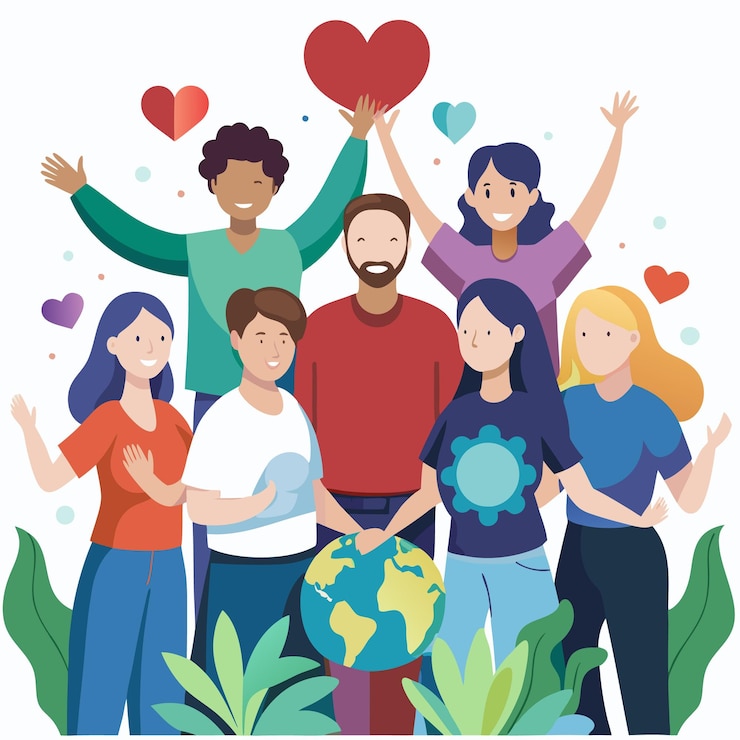 Vector diversiteit en liefde vieren een multi-generatie en multiculturele groep