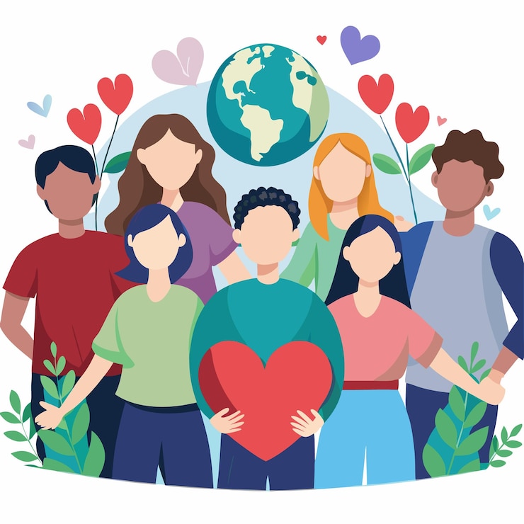 Vector diversiteit en liefde vieren een multi-generatie en multiculturele groep