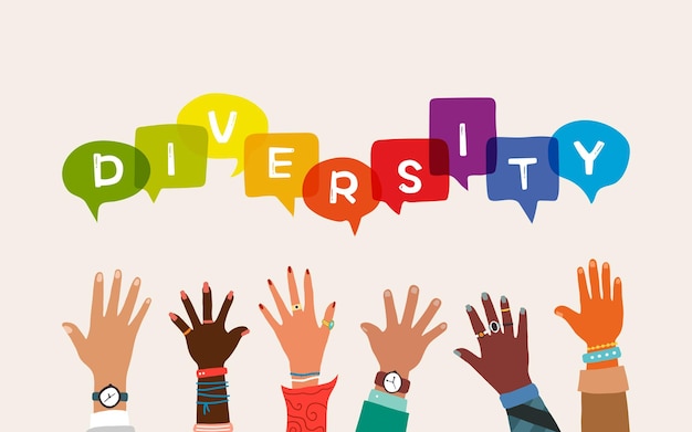 Diversiteit mensen handen met spraak bubbels Vector illustratie