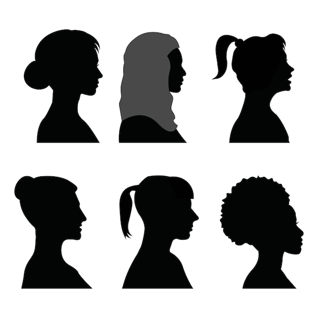 Vector diversiteit vrouw silhouetten verschillende rassen en religie zijaanzicht van het gezicht