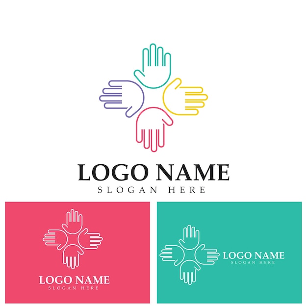 Vector diversity hand team work help logo vector icon illustration