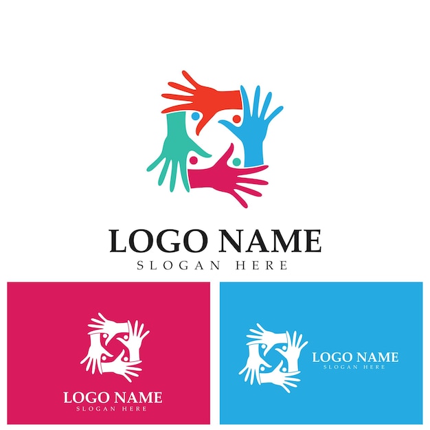 Vector diversity hand team work help logo vector icon illustration