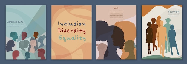 Diversity inclusion and equality concept Silhouette people of diverse cultures Editable template