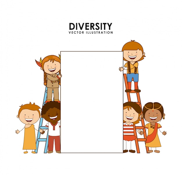 diversity of races over white  background 