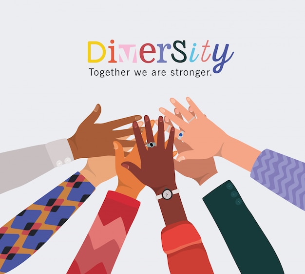 Diversity together we are stronger and hands touching each other design, people multiethnic race and community theme