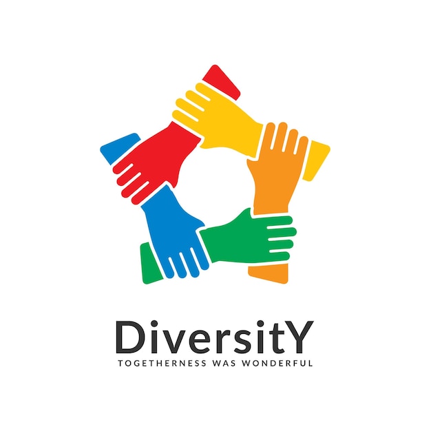 Diversity and togetherness logo. people network together pentagon hands