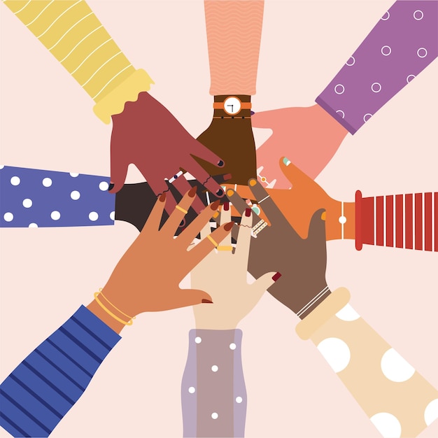 diversity of united hands in the center  illustration 