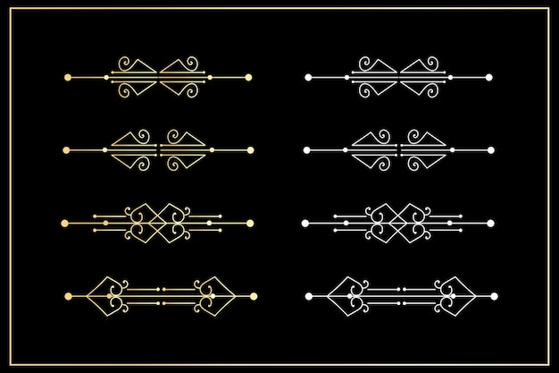 Vector divider golden line border set on black.