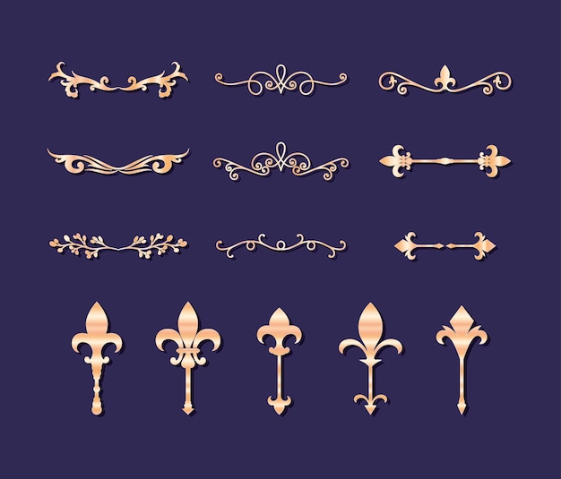 Dividers ornaments gold style icon set design of Decorative element theme