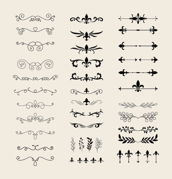 Разделители орнаментов стиль линии набор символов дизайн темы декоративный элемент
