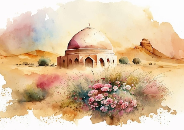 ベクトル イスラム美術の水彩モスクの神のインスピレーション