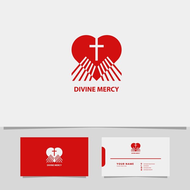 Дизайн логотипа божественной милости с сердечным крестом и светом