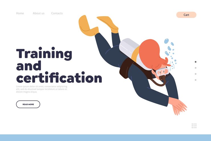 Vector diving club or school landing page website offering training and certification for students
