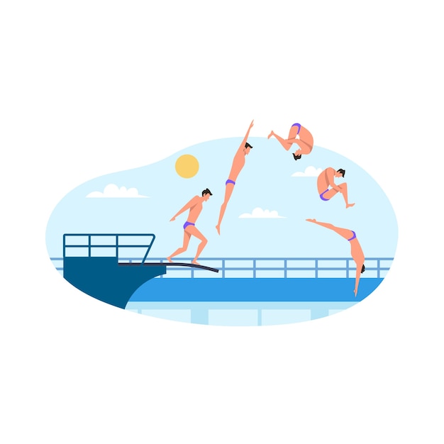 Vector diving competition flat illustration