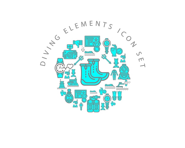Diving elements icon set design
