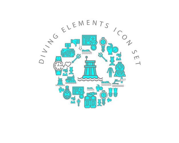 Diving elements icon set design