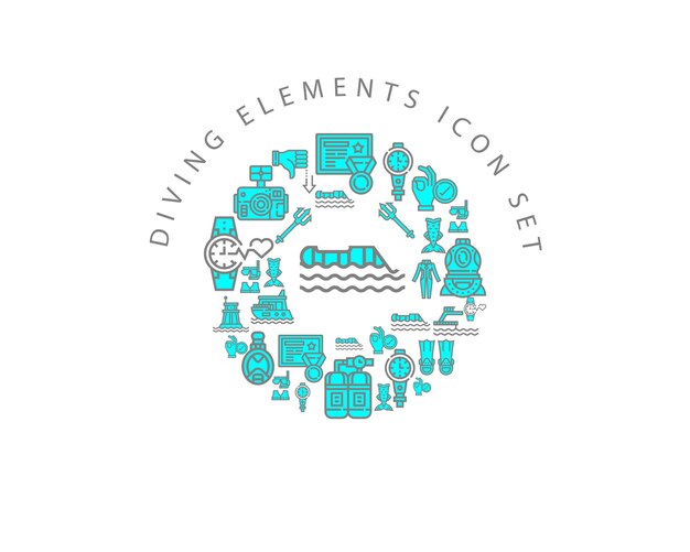 Diving elements icon set design