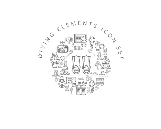 Diving elements icon set design