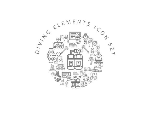 Diving elements icon set design