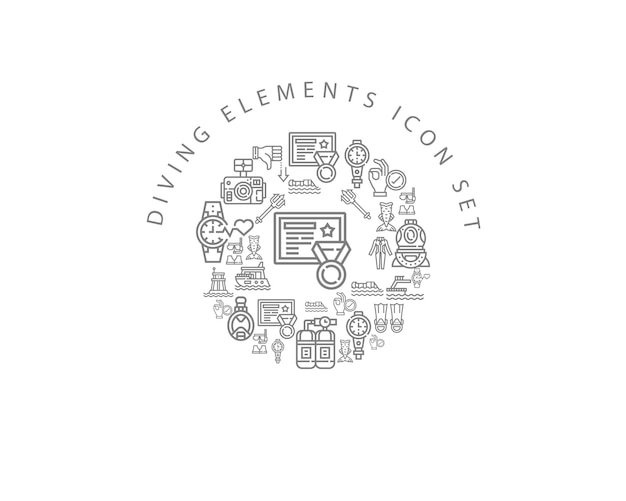 Diving elements icon set design