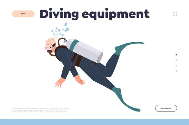 Premium Vector Diving equipment landing page template for online service offers special uniform for snorkeling