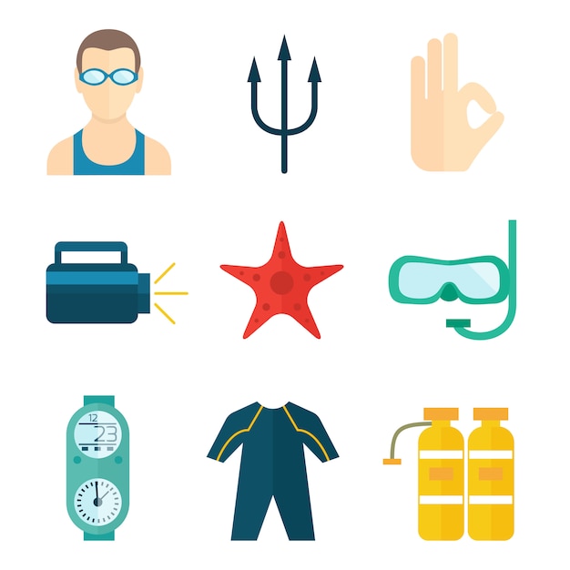 Diving icons flat