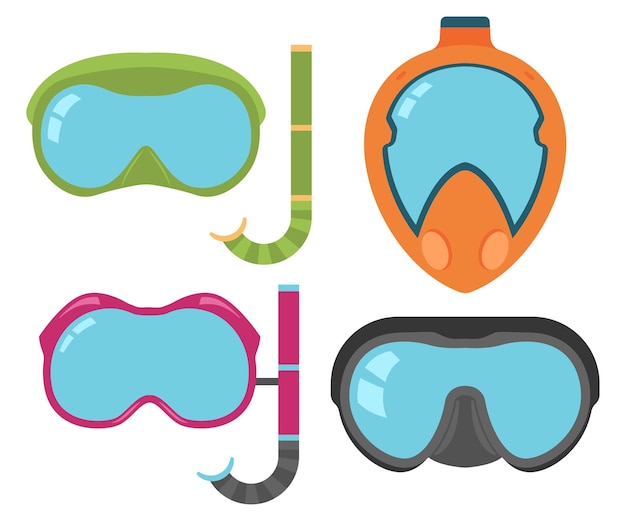 Diving mask vector cartoon set isolated on a white background