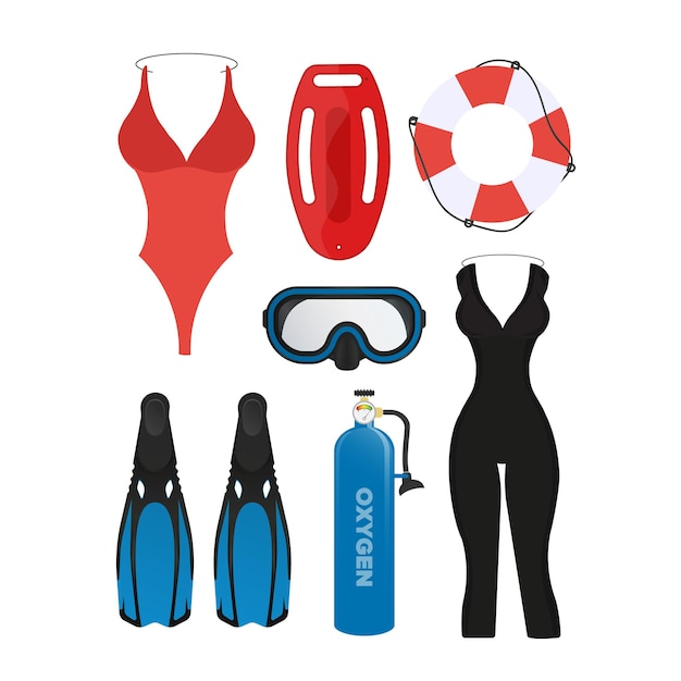 Diving and underwater tourism set Vector