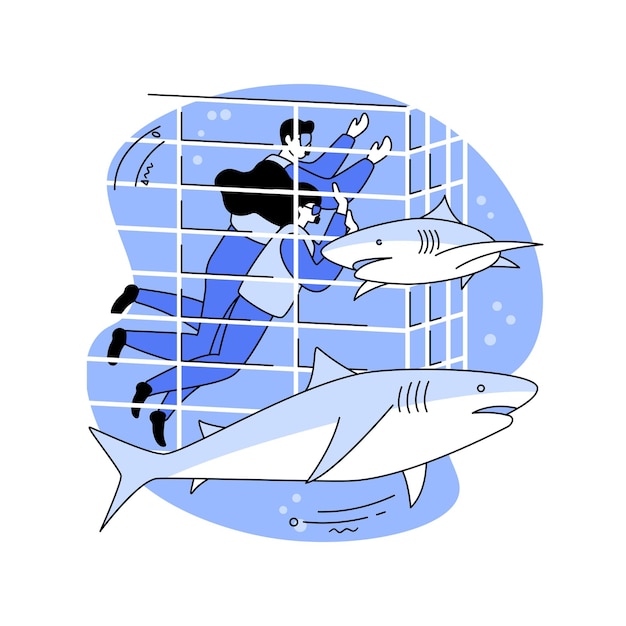 Diving with sharks isolated cartoon vector illustrations